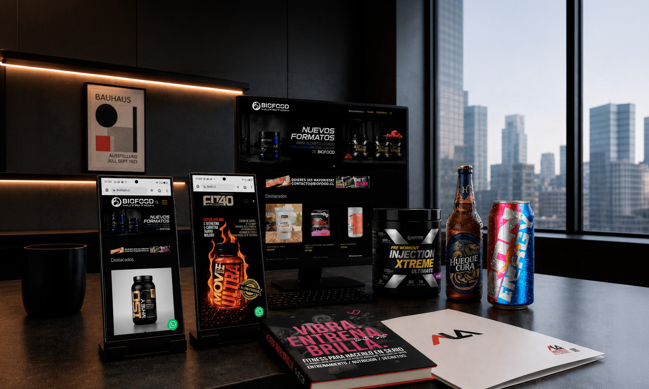 Escritorio de Agencia Magnus con proyectos de diseño web, editorial y packaging industrial
